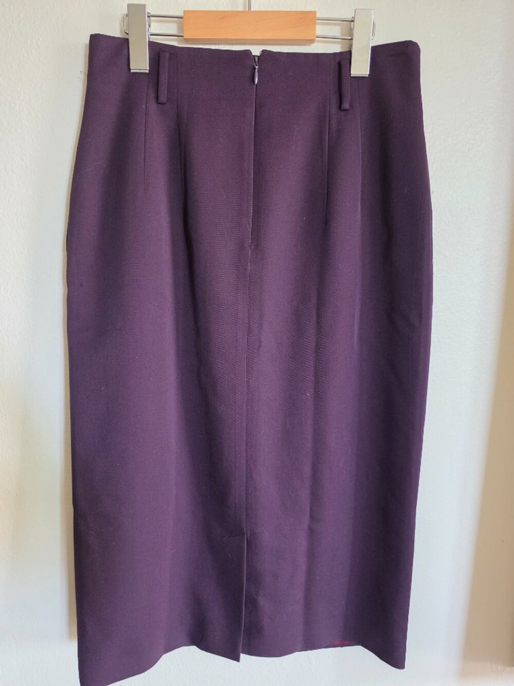 Vintage Linda Allard Ellen Tracy 100% Wool Purple Midi Pencil Skirt - Picture 2 of 5